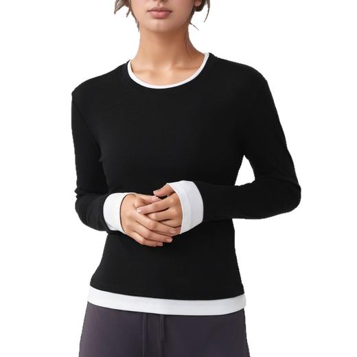 跃牌【美西西系列】天丝圆领撞色无缝一体 假两件修身运动长袖T恤健身瑜伽服CX-926 商品图4