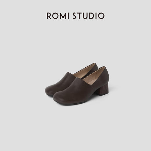ROMI STUDIO“云朵脚感”头层蜡感小牛皮方头粗跟高跟鞋 RWCSP33013 商品图1