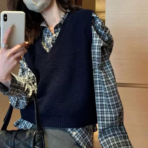 丁摩 春秋季新款气质精纺羊毛V领马甲显瘦女士针织无袖背心坎肩5ZF-20730 商品图2