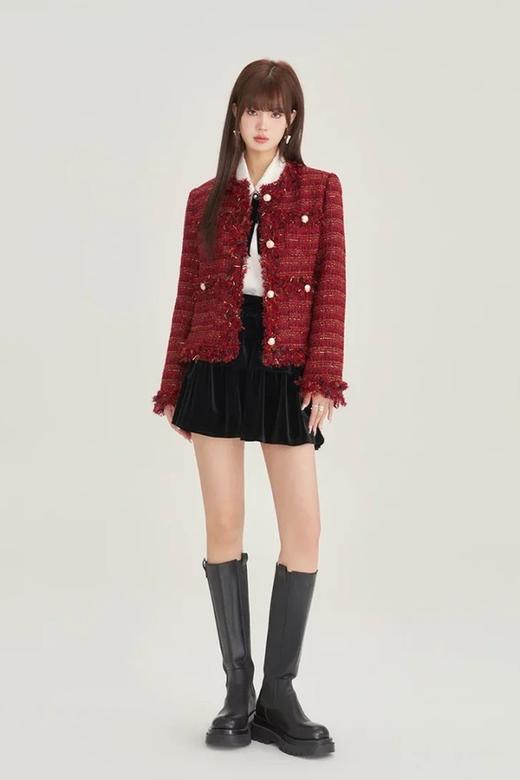 NINA RAISE 红色夹棉气质小香风粗线呢外套 21699 商品图1