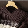 D120879复古气质拼色条纹小V领落肩宽松坑条加厚针织毛衣 商品缩略图10