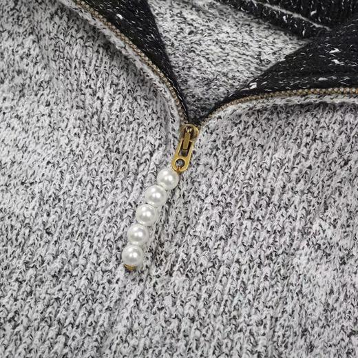 D120866花灰富士山珍珠拉链撞色粗针毛针织开衫 商品图13