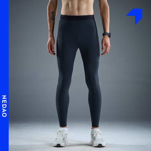 内道新品灵动力拉毛收纳紧身长裤男士带腰包弹力保暖跑步运动长裤 商品图0