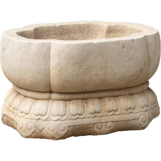 清	汉白玉莲瓣纹海棠形赏盆 商品图5