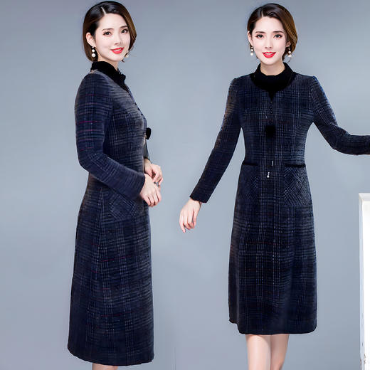 QYM 99H303中长款加绒加厚妈妈连衣裙保暖收腰显瘦时尚 商品图0
