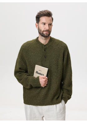 【YW】无忧购“礼物季”老钱风节日百搭圈圈纱亨利领毛衣男复古针织衫保暖休闲外套MM4153（截单后3-5天发货）