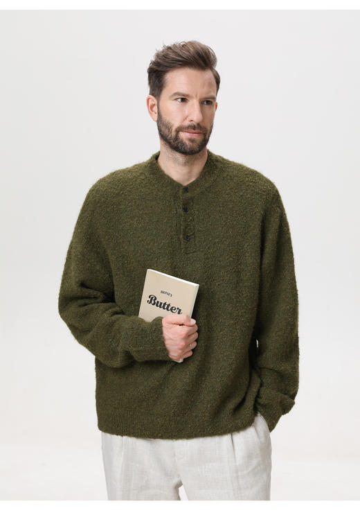 【YW】无忧购“礼物季”老钱风节日百搭圈圈纱亨利领毛衣男复古针织衫保暖休闲外套MM4153（截单后3-5天发货） 商品图0