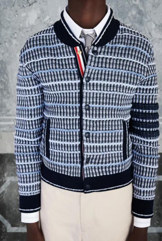 中性款条纹针织毛衣棒球领夹克外套la022 商品图4