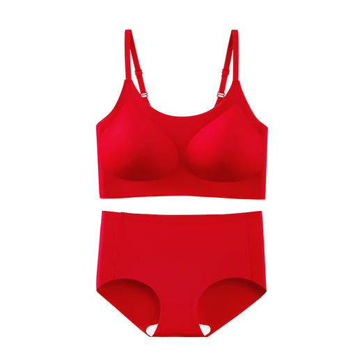 （细肩带/宽肩带两款选择）新年本命年幸运红内衣裤礼盒套装 固定杯无痕文胸无钢圈聚拢舒适美背 商品图5