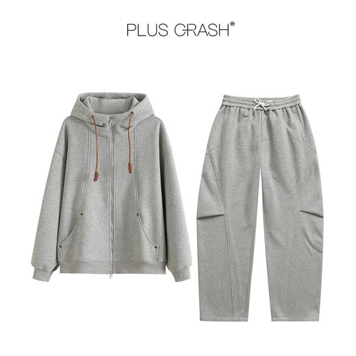 PLUS CRASH冬季加厚绒保暖卫衣卫裤男女同款多结构抽褶设计感套装 商品图4