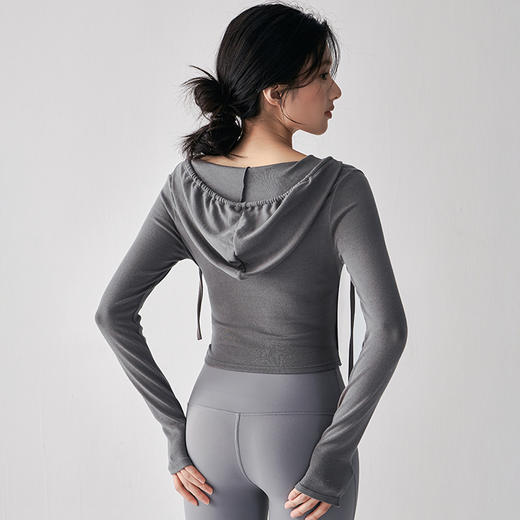 跃牌【美西西系列】秋季新款纯欲小心机交叉连帽瑜珈服女显瘦运动上衣辣妹外穿健身服CX-687 商品图3