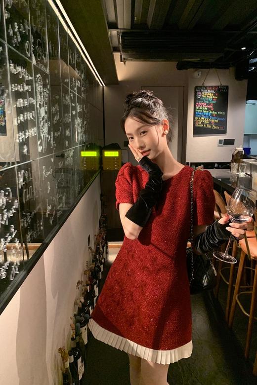 ANSUABEL 小香风细闪亮片毛呢袖套礼服连衣裙 21963 商品图3