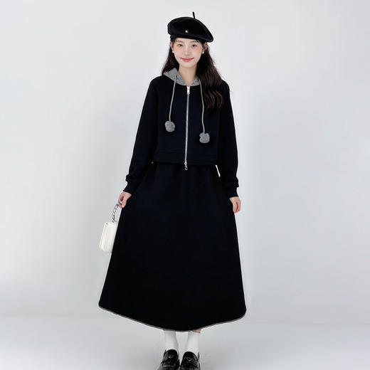 奢姿大码女装2025冬季抽绳减龄连帽件套胖妹妹松紧时尚休闲套装9954935255 商品图2
