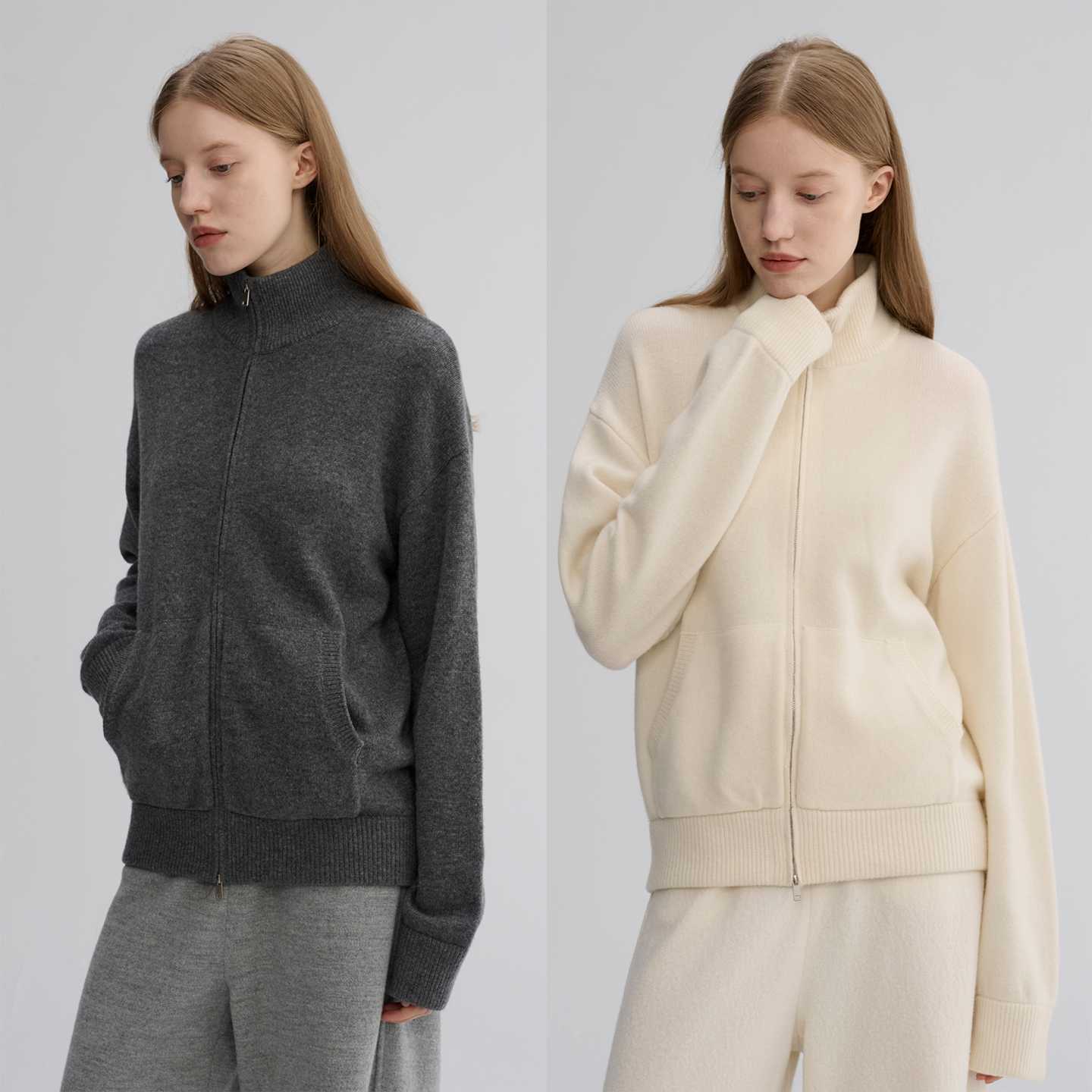 MAISON CECILE 两色|羊毛厚织极简立领通勤保暖百搭拉链针织外套