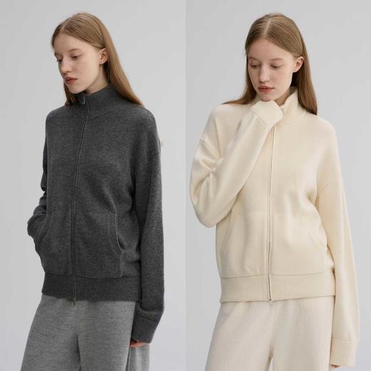 MAISON CECILE 两色|羊毛厚织极简立领通勤保暖百搭拉链针织外套 商品图0