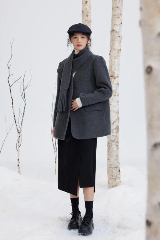 ESTELLICA 灰色气质围脖羊毛呢子大衣外套 21660 商品图1