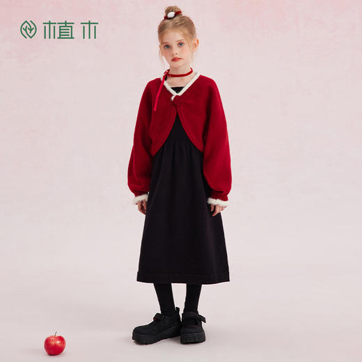 【年服】植木玫瑰花按扣绵羊毛连衣裙两件套55L053048 商品图4