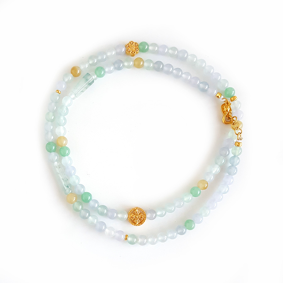 【天然正品】A货翡翠收藏级足金配天然细腻约5.5MM福禄寿冰种翡翠珠串项链手链两用款5.5MM（皆取最大值）链长：60CM女士251125NJS19