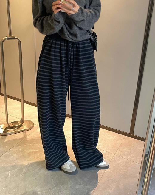 D120832休闲舒适风格高腰抽绳设计竖条纹的宽松阔腿裤 商品图7