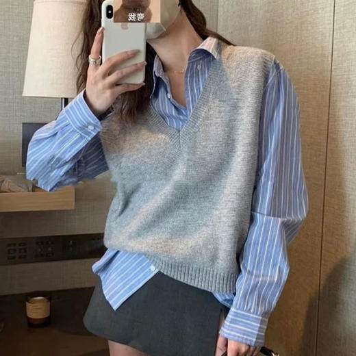 丁摩 春秋季新款气质精纺羊毛V领马甲显瘦女士针织无袖背心坎肩5ZF-20730 商品图0