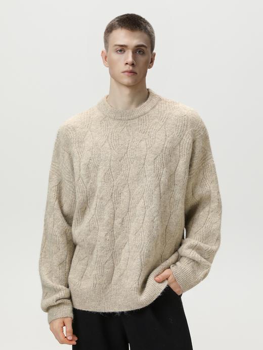 【YW】无忧购“礼物季”半高领圣诞质感绞花圆领毛衣男纯色软糯针织衫MM4147（截单后3-5天发货） 商品图1