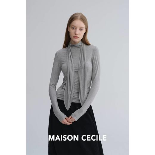 MAISON CECILE 两色|设计感花瓣飘带优雅随性修身显瘦高领打底上衣 商品图1