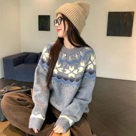 【YW】无忧购“礼物季”复古圣诞氛围感费尔岛提花毛衣女长袖套头针织上衣8336（截单后3-5天发货）