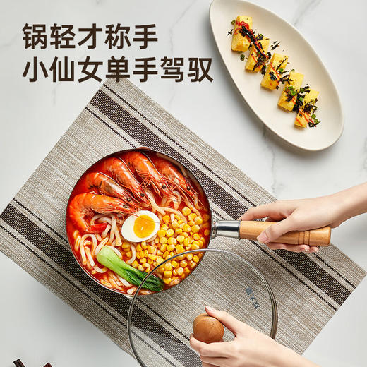 炊大皇 日式不锈钢奶锅 雪平锅 婴儿辅食锅奶锅汤锅煮泡面锅22cm 带盖子 商品图2