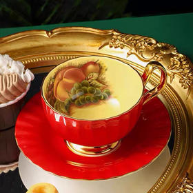 英国Aynsley安斯丽骨瓷咖啡杯下午茶具轻奢黄金果园色釉花杯碟子