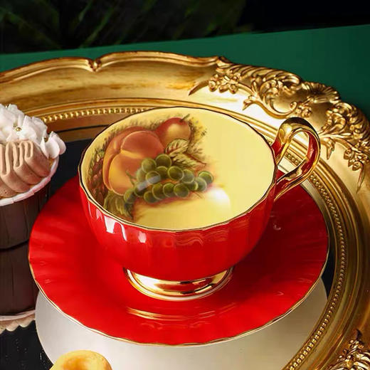 英国Aynsley安斯丽骨瓷咖啡杯下午茶具轻奢黄金果园色釉花杯碟子 商品图0