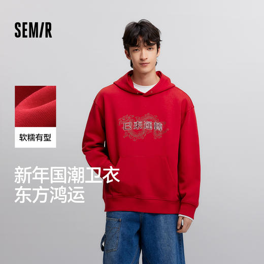 森马连帽卫衣男国潮重磅2025春季新款蛇年印花刺绣上衣宽松休闲装 商品图0