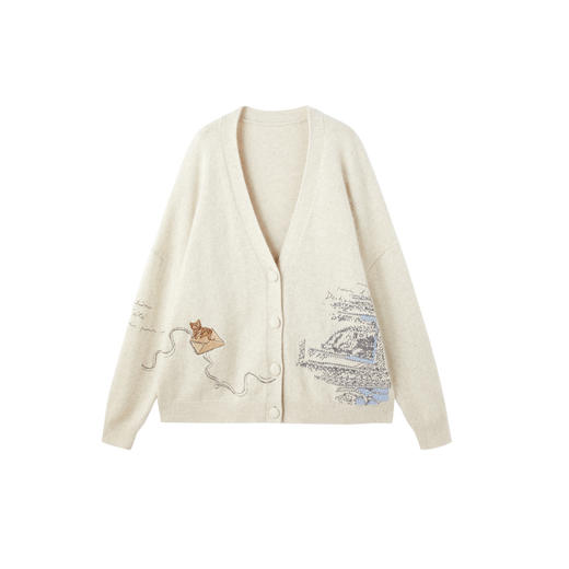 谜底V领针织开衫长袖2026年春季新品艺术肌理温暖毛衣女261MZ0339 商品图4