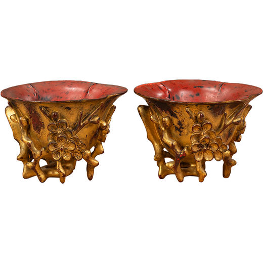 清	紫檀金漆梅花纹爵杯（一对） 商品图5