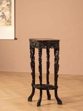 清	红木镶云石透雕葡萄竹枝纹四足香几