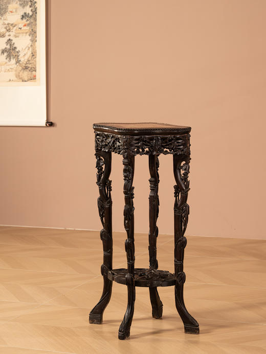 清	红木镶云石透雕葡萄竹枝纹四足香几 商品图0