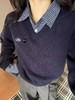 D120834复古学院风松弛感V领假两件针织衫女款 商品缩略图5