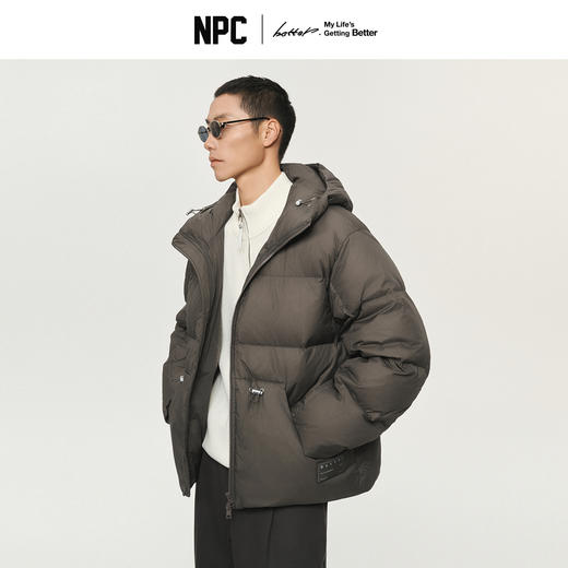 NPC潮牌90白鸭绒连帽防泼水短款羽绒服消光细格纹保暖冬NP5ADJ16 商品图0