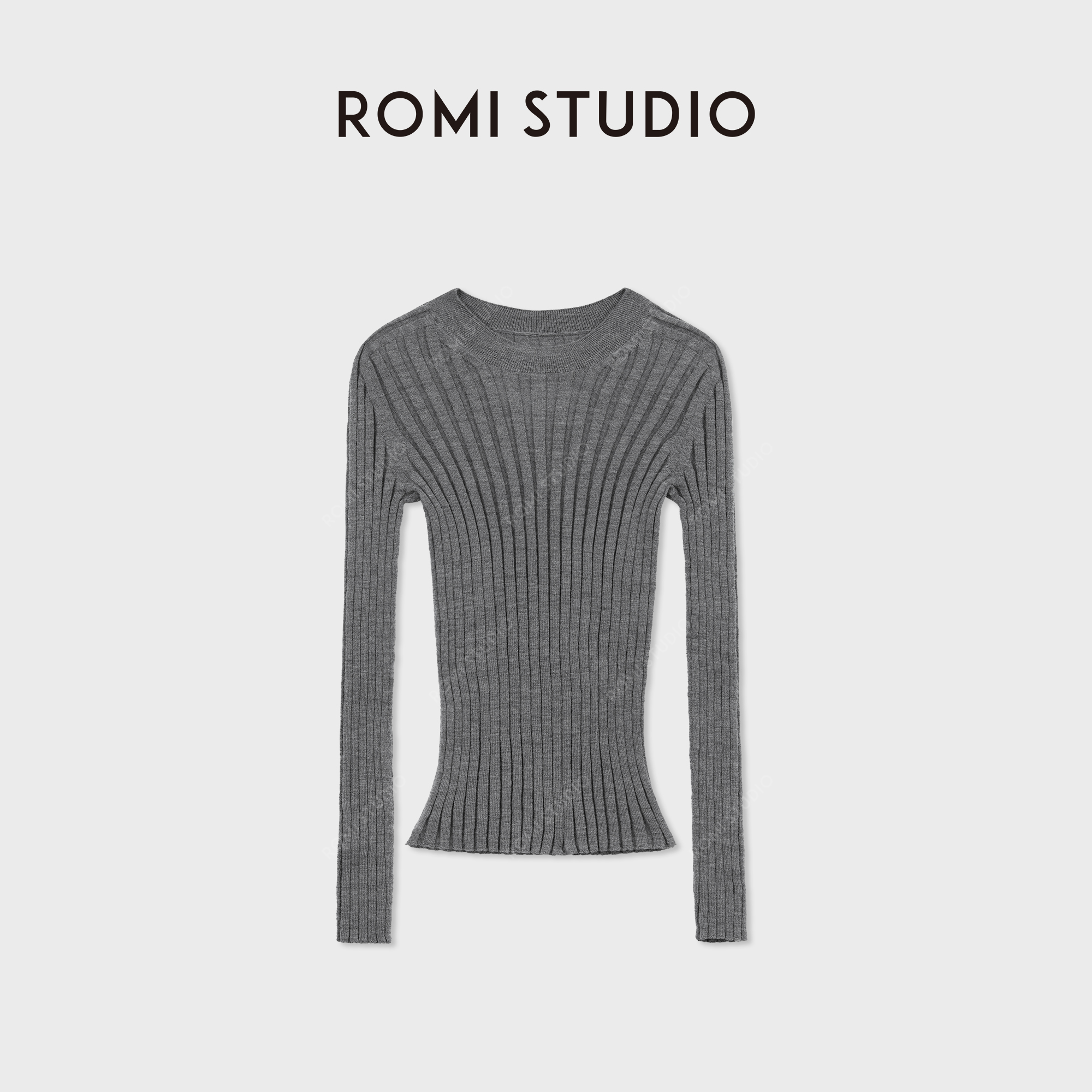 ROMI STUDIO“纸片人”精纺羊绒羊毛坑条打底修身针织衣 RWCAST3316