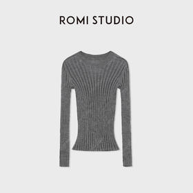ROMI STUDIO“纸片人”精纺羊绒羊毛坑条打底修身针织衣 RWCAST3316