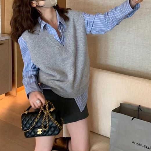 丁摩 春秋季新款气质精纺羊毛V领马甲显瘦女士针织无袖背心坎肩5ZF-20730 商品图3