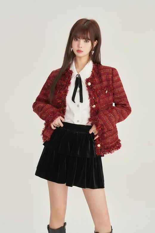 NINA RAISE 红色夹棉气质小香风粗线呢外套 21699 商品图2