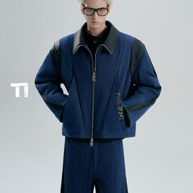 启世录TIWILLTANG“割域链影”丹宁革絮拼缀暖绒匠拼韧域夹克套装