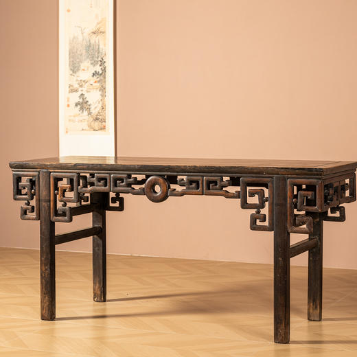 清	乌木及花梨木拐子拱璧纹画案画桌 商品图0