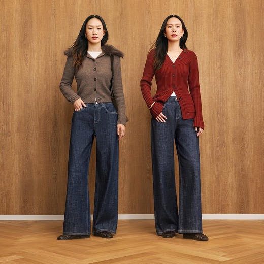 【原色宽松威化裤】simplepieces秋新款SPS牛仔四面弹直筒拖地裤 商品图2