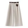丁摩 米杏色毛呢休闲阔腿裤女款秋季新款高腰宽松直筒八分裤5ZF-39231 商品缩略图4