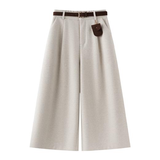 丁摩 米杏色毛呢休闲阔腿裤女款秋季新款高腰宽松直筒八分裤5ZF-39231 商品图4