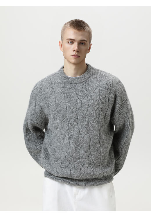 【YW】无忧购“礼物季”半高领圣诞质感绞花圆领毛衣男纯色软糯针织衫MM4147（截单后3-5天发货） 商品图4