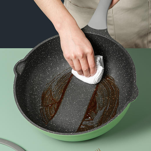炊大皇（COOKER KING） 麦饭石不粘锅无烟炒锅不沾炒菜锅家用锅具燃气电磁炉通用 竹青石炒锅30cm CG30ZQ 商品图0
