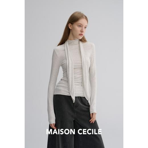 MAISON CECILE 两色|设计感花瓣飘带优雅随性修身显瘦高领打底上衣 商品图2