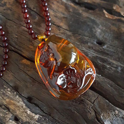 【天然正品】天然无杂裂灵芝如意（福寿安康、吉祥如意）墨西哥蓝珀吊坠项链36.1*26.8*16.9MM（皆取最大值）链长：45CM中性281125NJM11 特价 商品图4